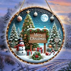 Karácsonyi dekoratív kerek fa tábla
