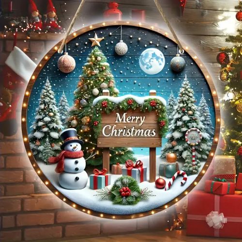 Karácsonyi dekoratív kerek fa tábla