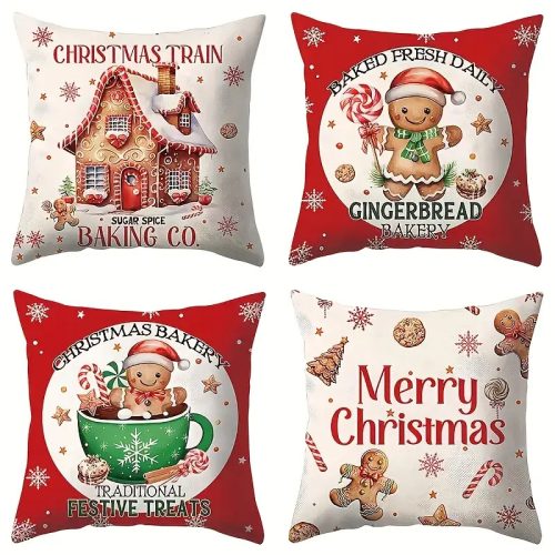 4 darabos karácsonyi párnahuzat szett - Gingerbread mézeskalács ünnepi dekoráció - Zümishop