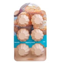   Szilikon muffinsütő forma – virág mintás, 6 adagos – 30 × 19 × 4,1 cm