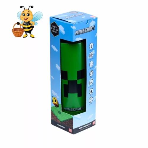 Minecraft Creeper mintás zöld rozsdamentes acél thermo kulacs érintőképernyős digitális hőmérővel – 450 ml-es hőtartó palack – Zümishop