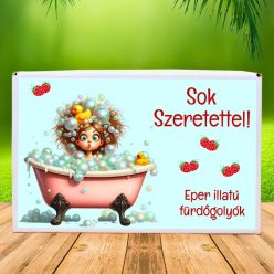 Feliratos eper illatú 8 db fürdőgolyó-Sok szeretettel