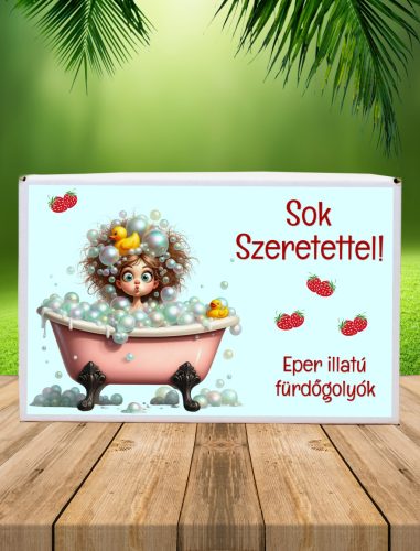 Feliratos eper illatú 8 db fürdőgolyó-Sok szeretettel
