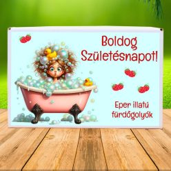   Feliratos eper illatú 8 db fürdőgolyó-Szülinaposnak-Születésnapi ajándék nőknek