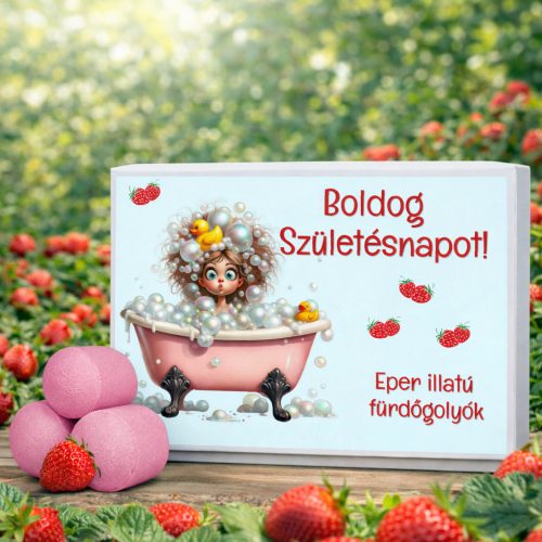 Eper illatú feliratos fürdőgolyó szett 8 db - wellness születésnapi ajándék nőknek - Zümishop