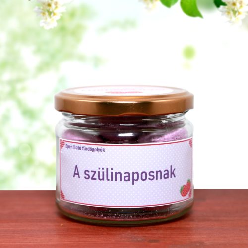 Feliratos eper illatú 10 db fürdőgolyó-Szülinaposnak-Születésnapi ajándék nőknek