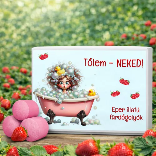 Tőlem Neked ajándékdoboz eperillatú fürdőgolyókkal - apró wellness ajándék nőknek - Zümishop