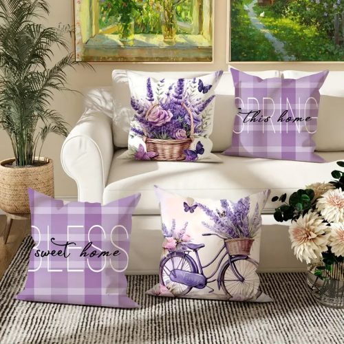 Provence-i Levendula – 4 db-os Dekoratív Párnahuzat Szett (45x45 cm)