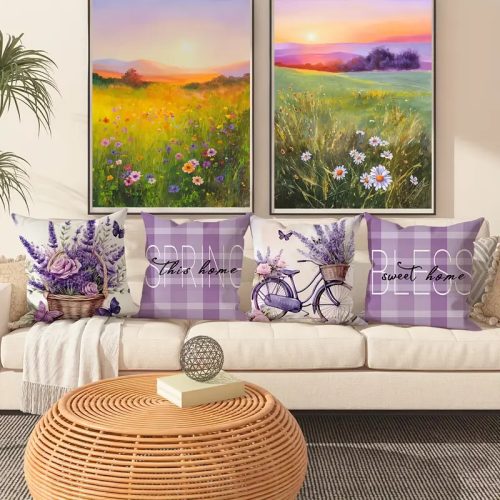 Provence-i Levendula – 4 db-os Dekoratív Párnahuzat Szett (45x45 cm)