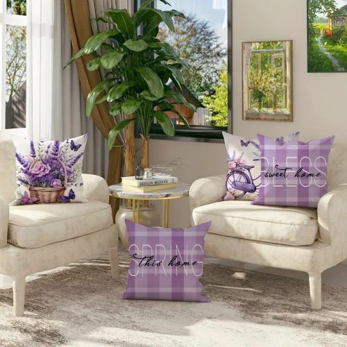 Provence-i Levendula – 4 db-os Dekoratív Párnahuzat Szett (45x45 cm)