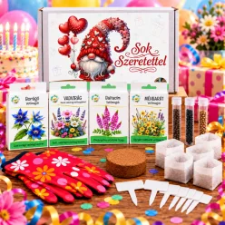Ajándék hobbi kertészeknek – Kémcsőkert ajándékbox 4 féle méhbarát vetőmaggal