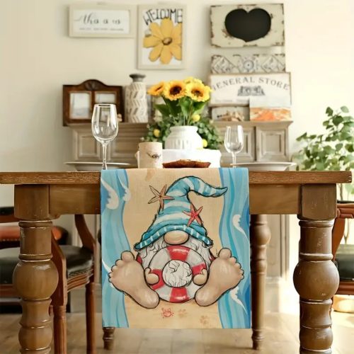 Rusztikus Farmhouse Asztali Futó – Gnóm Mintával (33×121 cm)