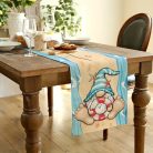 Rusztikus Farmhouse Asztali Futó – Vicces Gnome, Mentőkötél és Óceáni Hullámok Mintával (33×121 cm)
