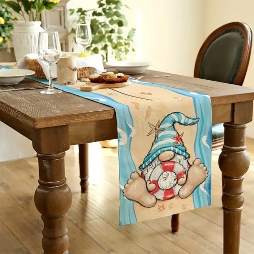 Rusztikus Farmhouse Asztali Futó – Gnóm Mintával (33×121 cm)