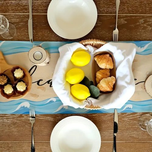 Rusztikus Farmhouse Asztali Futó – Gnóm Mintával (33×121 cm)