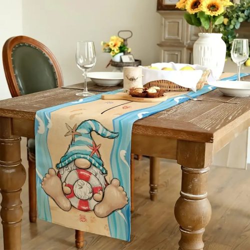 Rusztikus Farmhouse Asztali Futó – Gnóm Mintával (33×121 cm)